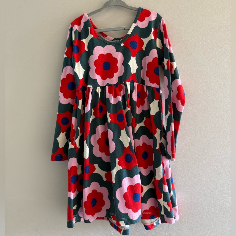 Hanna Andersson Floral Long-Sleeve Dress in Pink, Red & Green